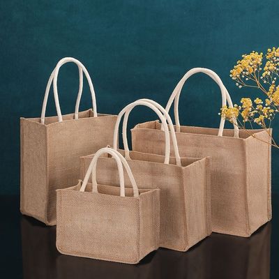 Umweltfreundliche Jute-Einkaufstaschen mit individuell gedrucktem Logo und Ledergriffe