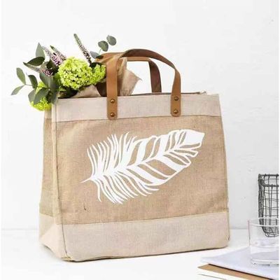 Tägliche Schule Recycling-Jute-Tasche Burlap-Jute-Tote-Taschen mit Ledergriffe