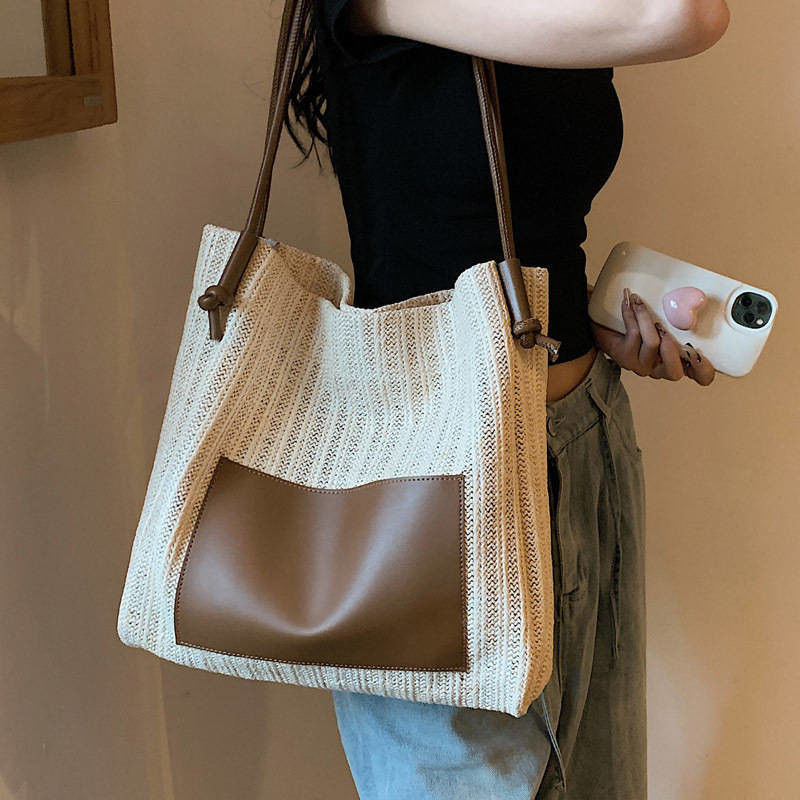 Personalisierte Casual-Tote für Frauen mit zwei Griffen/Gürteln Sommer Sea Beach Trim Raffia Tasche