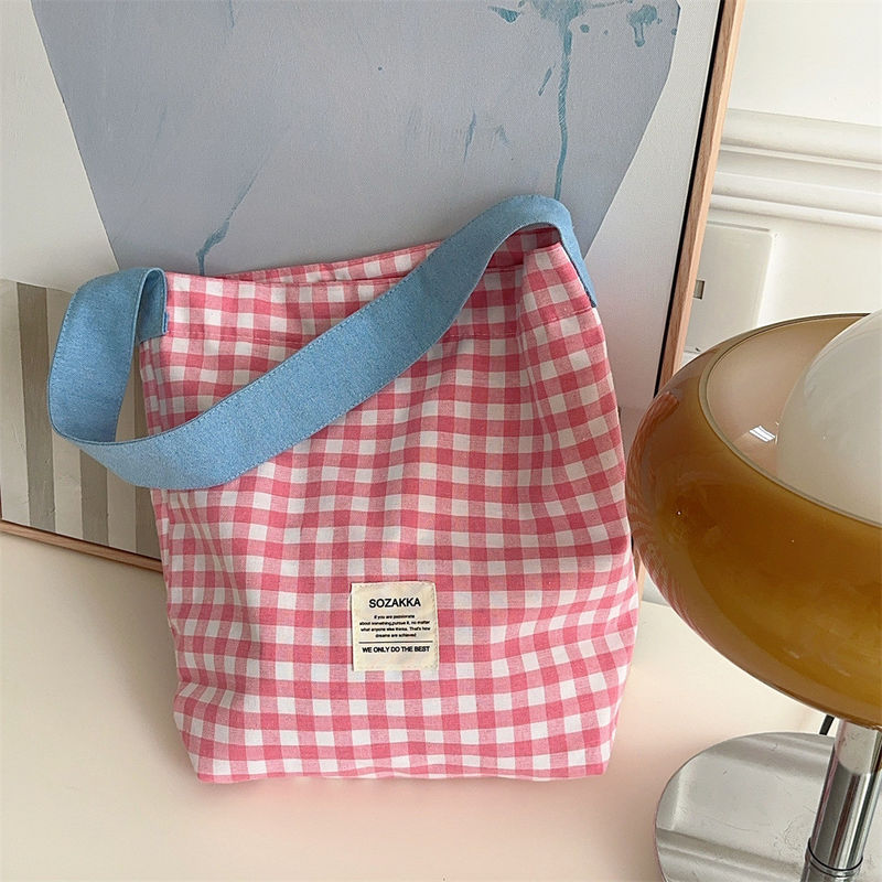 Farbige Plaid-Schultertasche für Frauen Monogramm Großkapazität Gingham Tote-Tasche