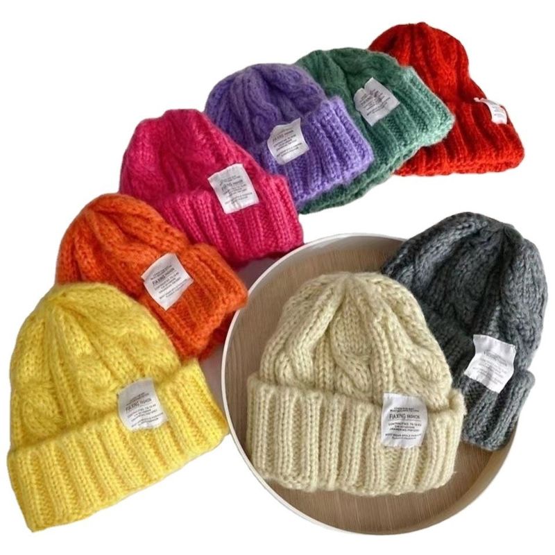 Custom Logo Feste Farbe Japanische Twist Strick Hut für Herbst und Winter Studenten