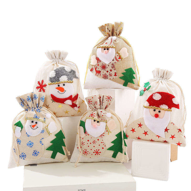 OEM/ODM Akzeptiert Leinwand Weihnachtsmann-Cookie-Tasche für Weihnachten Schiff gestrickte Burlap Geschenktaschen