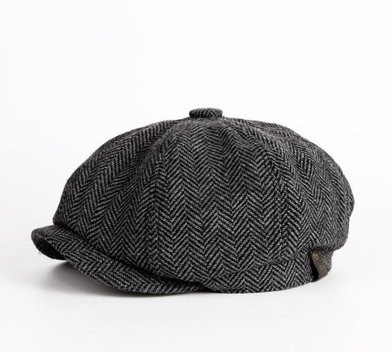 Frühlings- und Herbst-Hütte für Männer Einfache gefärbte Wollbarette mit Retro-England-Oktagon-Design