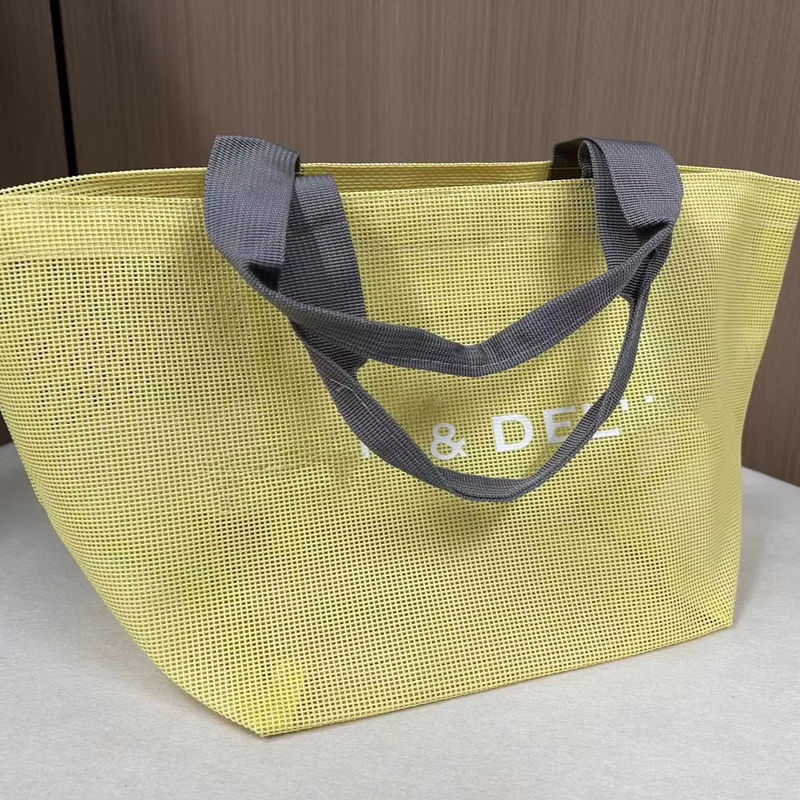 Customized Logo Mesh Taschen Wiederverwendbares Nylon Wire Mesh Shopping Tote Bag Mesh Strandtasche
