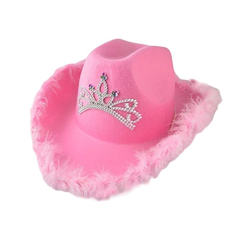 Gefiederter Border Pink Western Cowboy Hut mit hellrosa Krone und anpassbares Logo