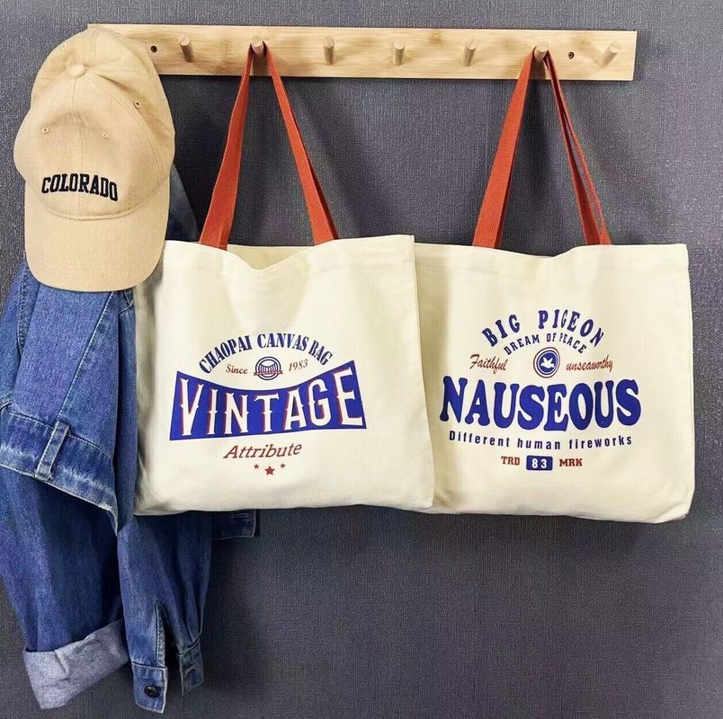Handgeführter Stil Custom Vollgedruckte Logo Große Leinwand Tote Tasche für Shopping und Strand