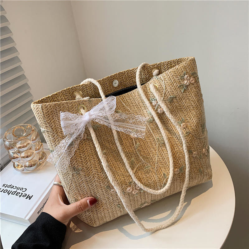 Strandgras gewebte Einzel-Schulter-Tote-Tasche mit schönem Bogen in individueller Farbe