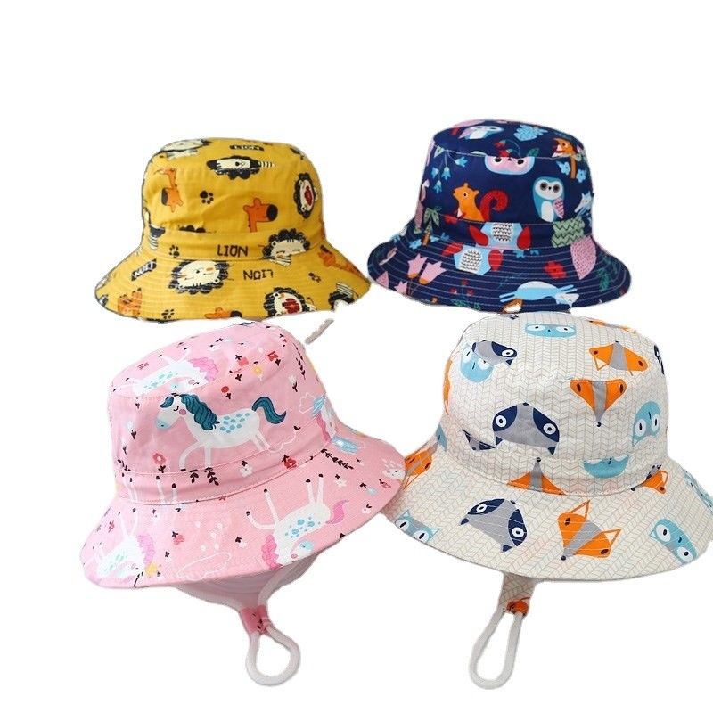 2022 Sommer Plain Färbungen Panama Kinder Baumwolle Cartoon Bucket Hut für Jungen und Mädchen
