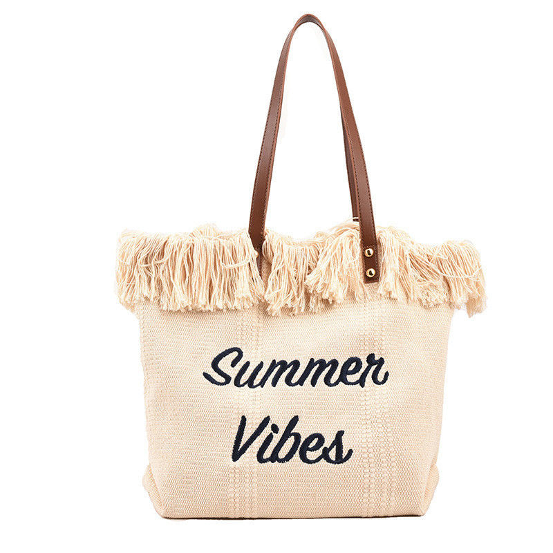 Stylische Handtasche aus Leinwand mit Straußmuster, ideal für ungezwungene Sommerausflüge und Shopping