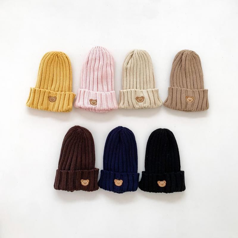Herbst-Winter-Kinder Massivfarbige Strickhüte für Kinder Mädchen Jungen 10x9.5cm Kapuzen