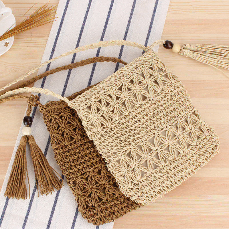 Custom Logo Akzeptiert Frauen Stroh Crossbody Eimer Weave Strohtaschen für Sommer Strand
