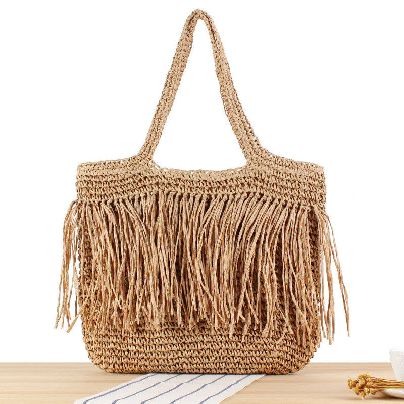 2024 Großkapazität Frauen Papier Stroh Strand Tote Handtasche Mit Tassel Neueste modische