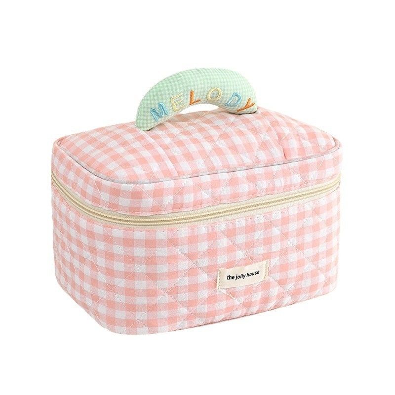 Custom Logo Macaron farbige Baumwolle Plaid Make-up-Tasche für tragbare Reise und Lagerung