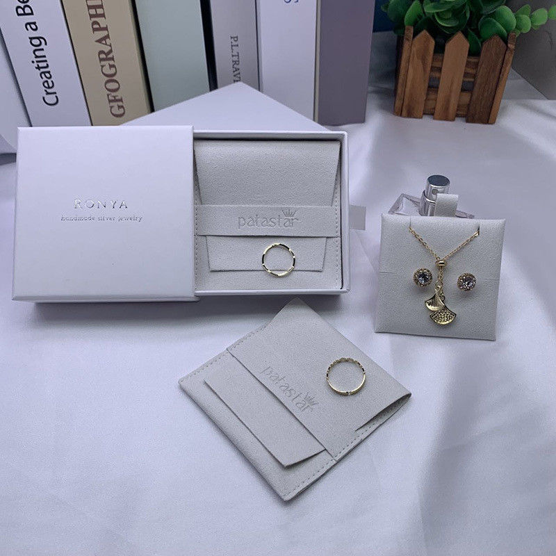 Custom Logo Suede Schmuck Ohrring Tasche mit Box und Einfügen Pad OEM / ODM akzeptabel