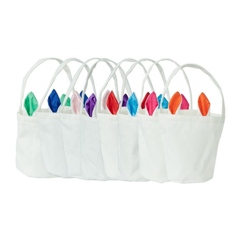 Custom Logo Leinen runden Boden tragbare Kaninchen Ohr Ostern Korb Tasche mit und neuesten Stil