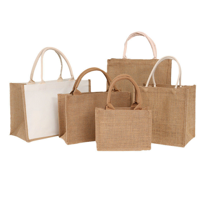 Akzeptable OEM/ODM-Jute-Tasche mit benutzerdefiniertem Logo für wiederverwendbares, umweltfreundliches Einkaufen am Strand