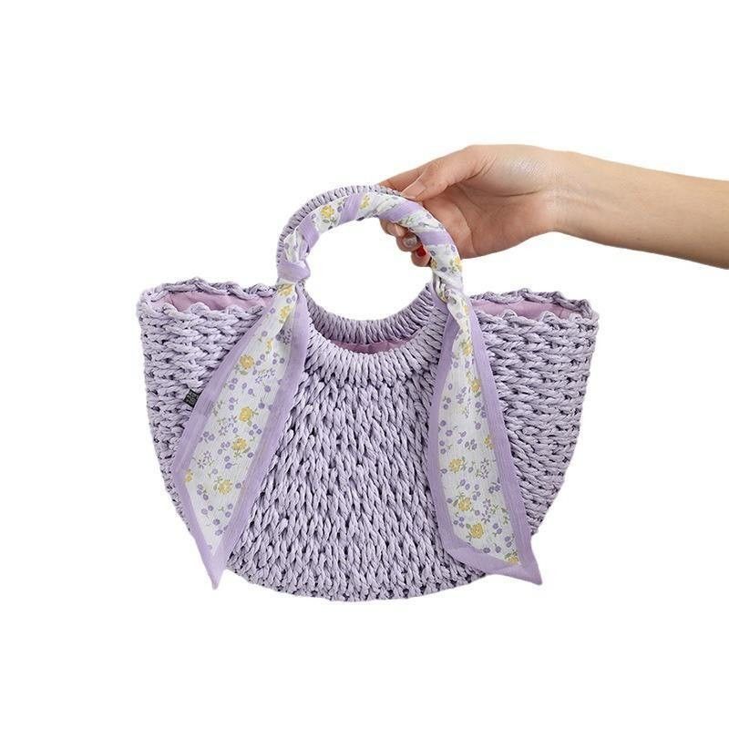 2024 Sommer Reisen Strand Gewebte Tasche mit offenem Verschluss Typ und Stroh-Tote Handtasche Frau
