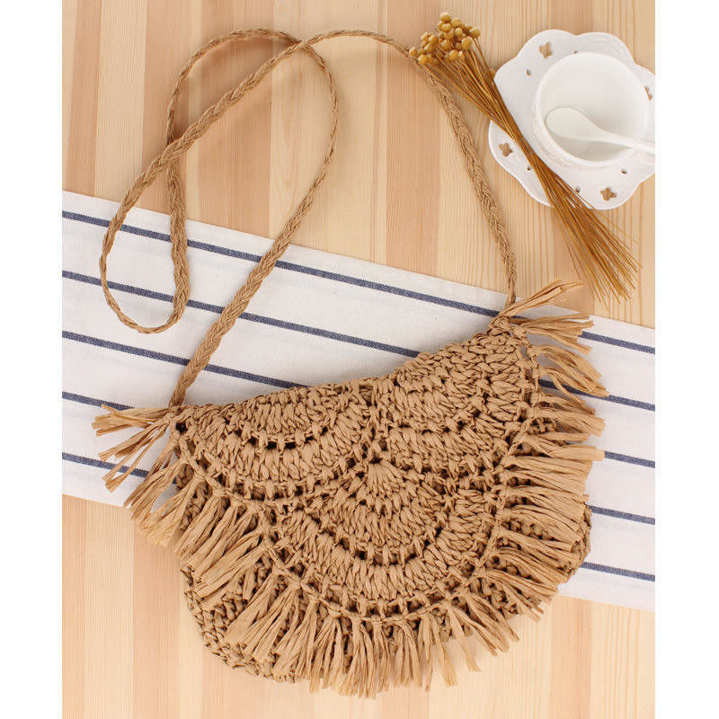 Handgefertigte Tassel Beach Bag Raffia Rattan Crossbody für Frauen Sommer Reise Urlaub