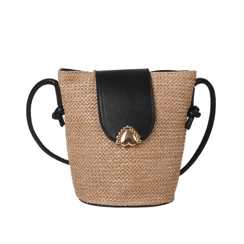 Sommer Designer Handgefertigte Runde Stroh Gewebte Strand-Eimer-Tasche für Damen Handtasche