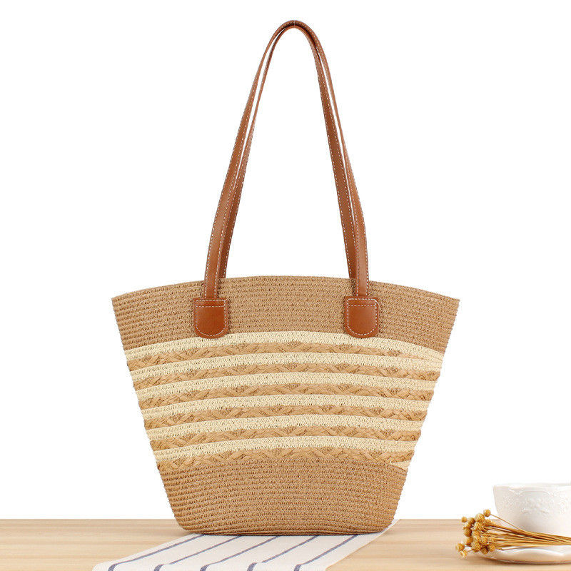 Große Stroh-Tote-Tasche handgefertigt Strick-Marokko Schulter-Strandtasche für Frauen Sommer