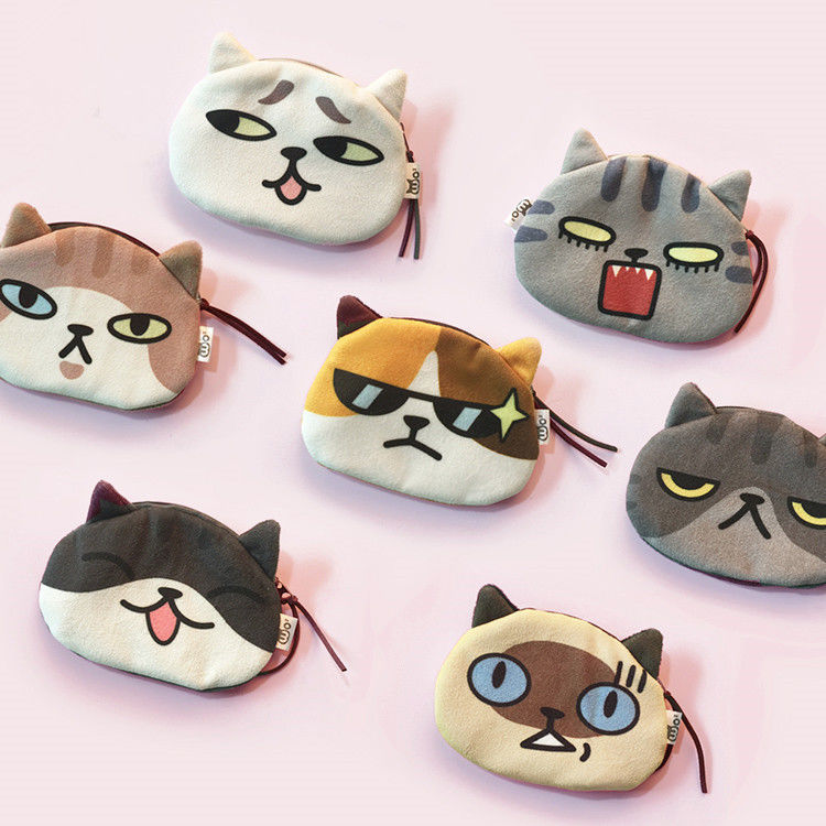 Unisex 3D Katzenmünze Brieftasche Süße Mini Plush Tasche Kleine Tierform Tasche mit Leinen Futtermaterial
