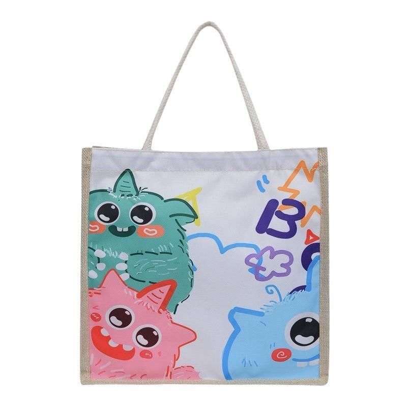 2024 Kinder-Custom-Cartoon-Schultertasche für den Strand Freizeitreisen Leinwand-Tote-Tasche