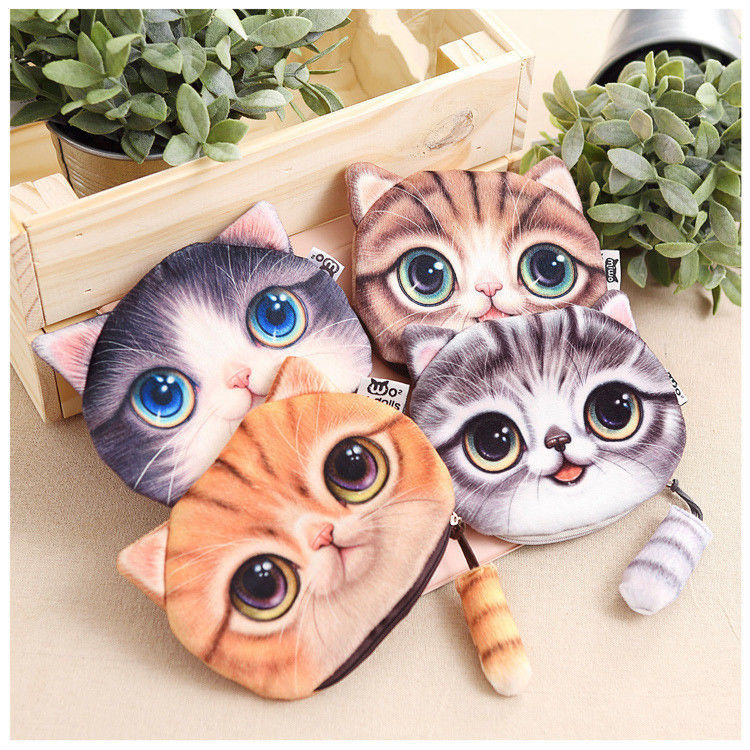 Farbe Kinder Brieftasche Kleines Mädchen Handtaschen Münzbeutel Zeichentrickfilm 3D Katze Reißverschluss Kawaii Brieftasche Münzbeutel