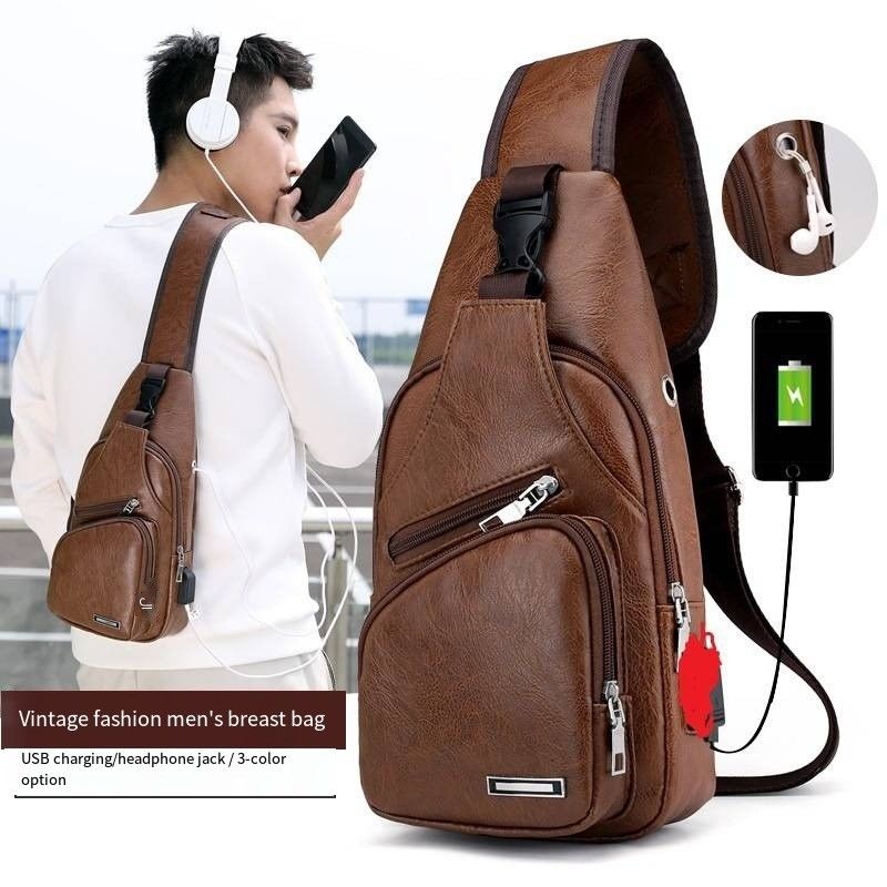 Individuelle Größe Neueste Mode-Männer PU-Leder Brustbeutel mit USB-Ladestation
