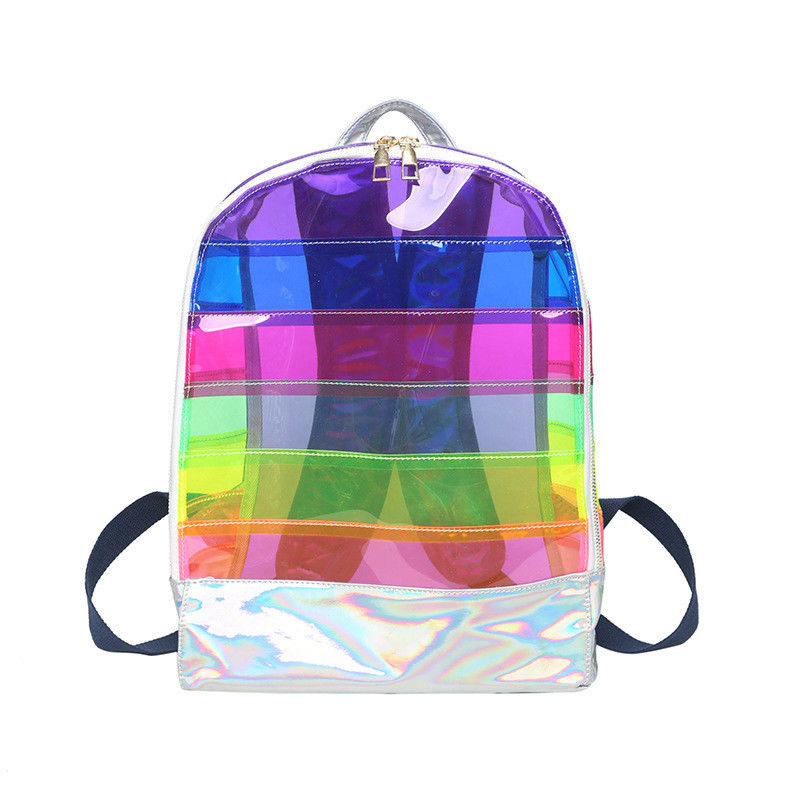 Stilvoller Transparenter PVC-Rücksack Damen-Jelly-Streifen-Stiche Regenbogen-Hologramm für täglich