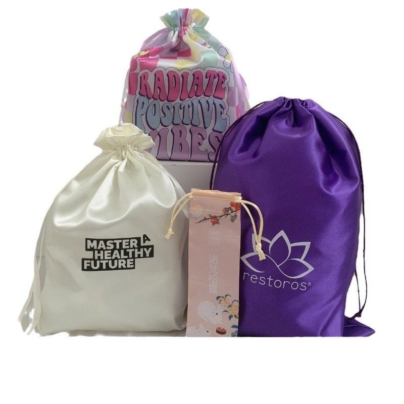 Custom Logo Satin Drawstring Tasche für Haar Perücke Lagerung und große Seiden Geschenkverpackung
