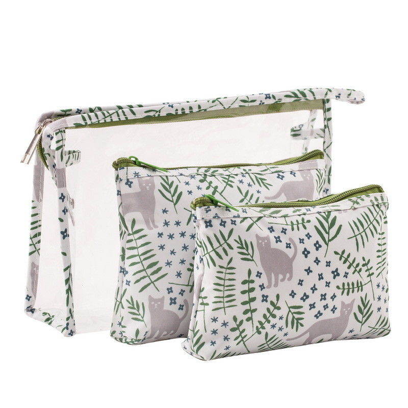 Akzeptable OEM/ODM Modische PVC-Drei-Stücke-transparente Lagertasche für Toilettenartikel