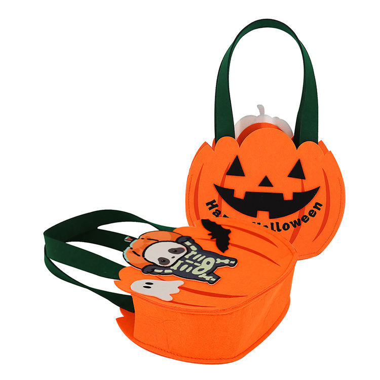 Kürbisschale aus Filz zum Sammeln von Süßigkeiten oder Spielzeugen bei der Halloween-Feier