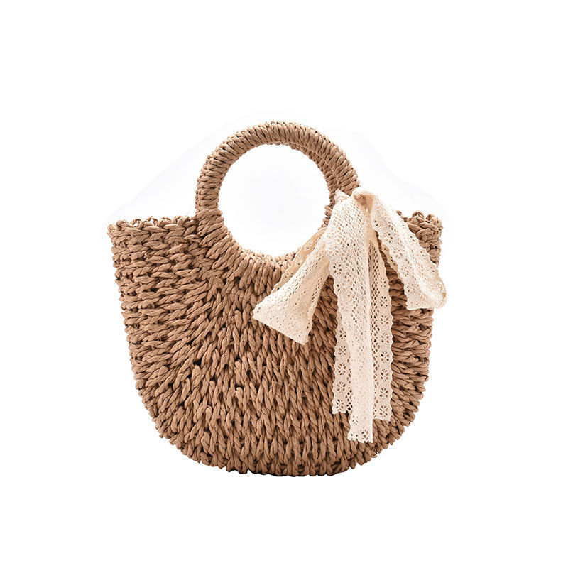 Öffnen Sie Schließung angepasste Tote-Tasche für den Sommer Strand Rattan Schulterkorb Strohbeutel