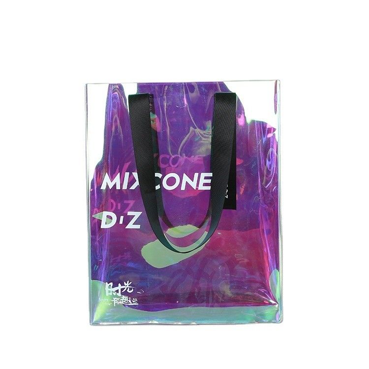 Alle Jahreszeiten Custom Logo Wasserdicht Holographischer Laser Irisescent PVC Geschenk Shopping Schulter Tote Tasche