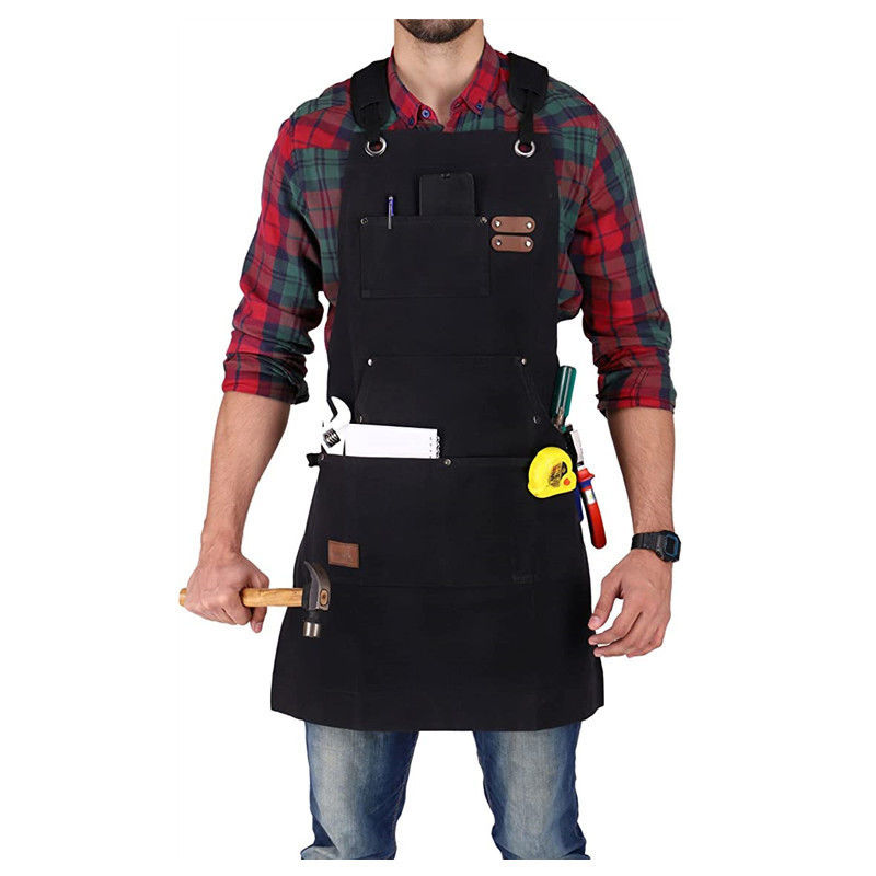 Personalisierte Logo Deluxe Wachs-Leinwand-Arbeitsschürze mit Taschen und Schnellschnalle