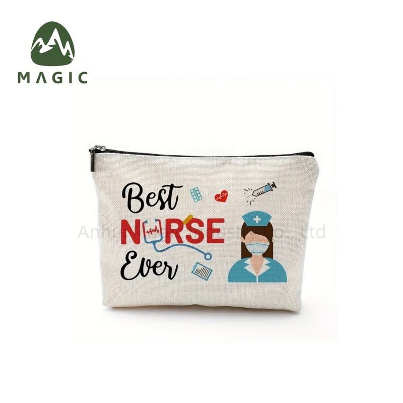 Custom Logo gedruckte Lagertasche Toilettenartikel Reise Make-up Tasche wiederverwendbare Leinwand Jute Baumwolle Kosmetiktasche
