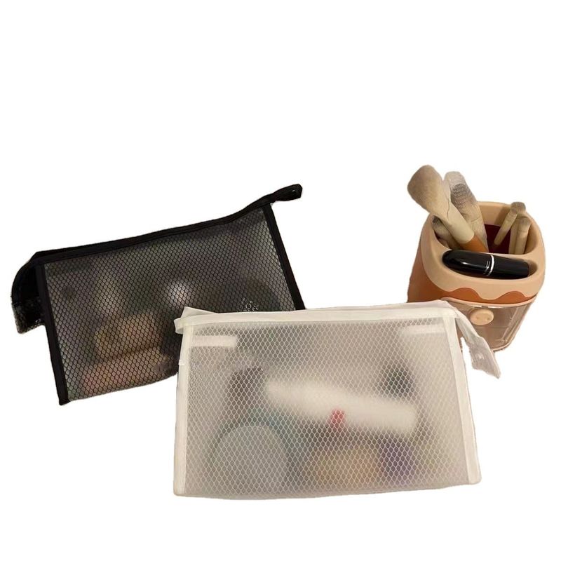 Custom Simple Nylon Mesh Makeup Bag für Toilettenartikel und Kosmetik in schwarzer Farbe