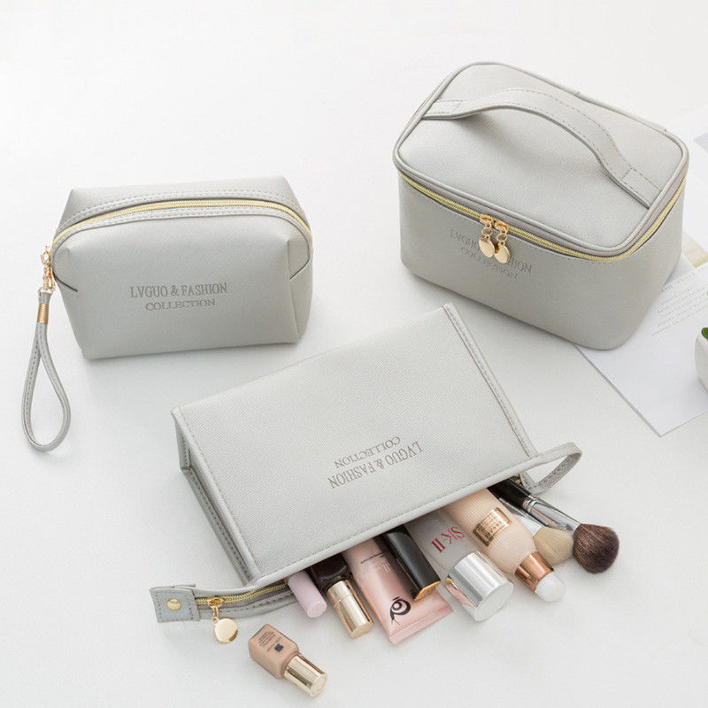 Briefmuster Samt Kosmetik Tasche Set von 3 für Frauen Reise Schönheit Reißverschluss Organisator
