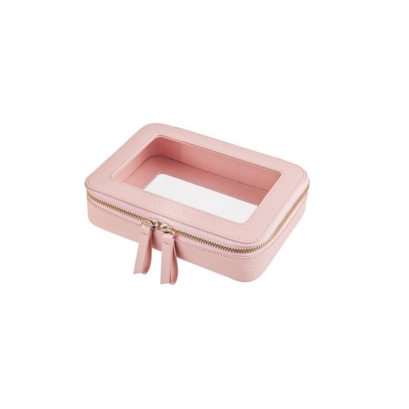 Rosa Leder-Kosmetikbeutel mit akzeptablen OEM/ODM- und Solid-Pattern-Typen