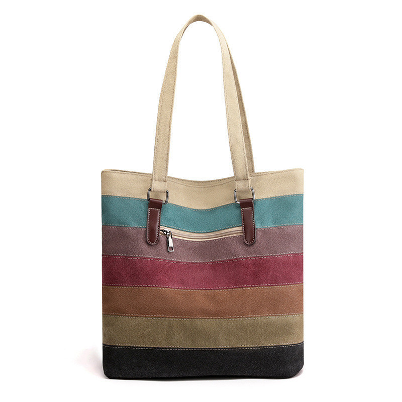 Vintage-Block-Tote-Tasche mit Streifenfarbe für den Einkauf und die Reise