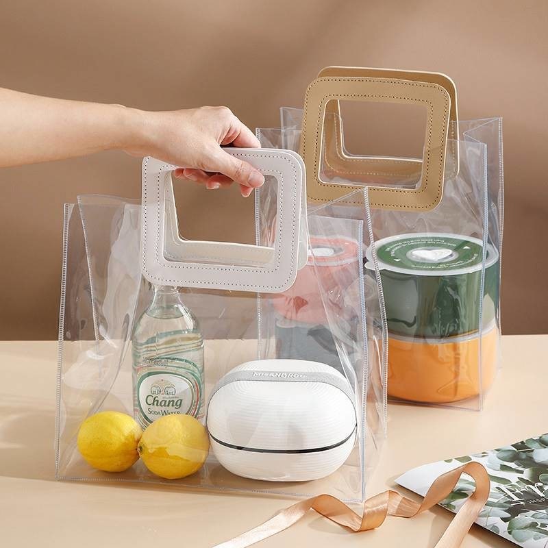 Lederhandgriff Wiederverwendbare Handtasche Transparente PVC Kunststoff Geschenkepackung Tote-Tasche für Strandtasche