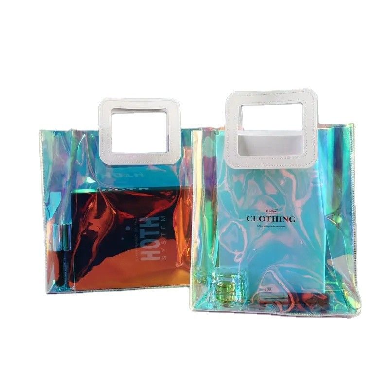 Offene Schließung Custom Clear PVC Geschenk Irisescent Tote Kosmetik Tasche für modischen Look