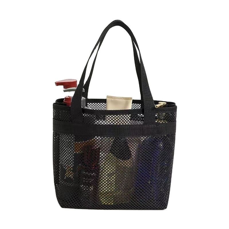 Customized Logo Mesh Toilettenbeutel Öko-Shopping-Tasche mit Reißverschluss Kleine Nylon-Gittertasche