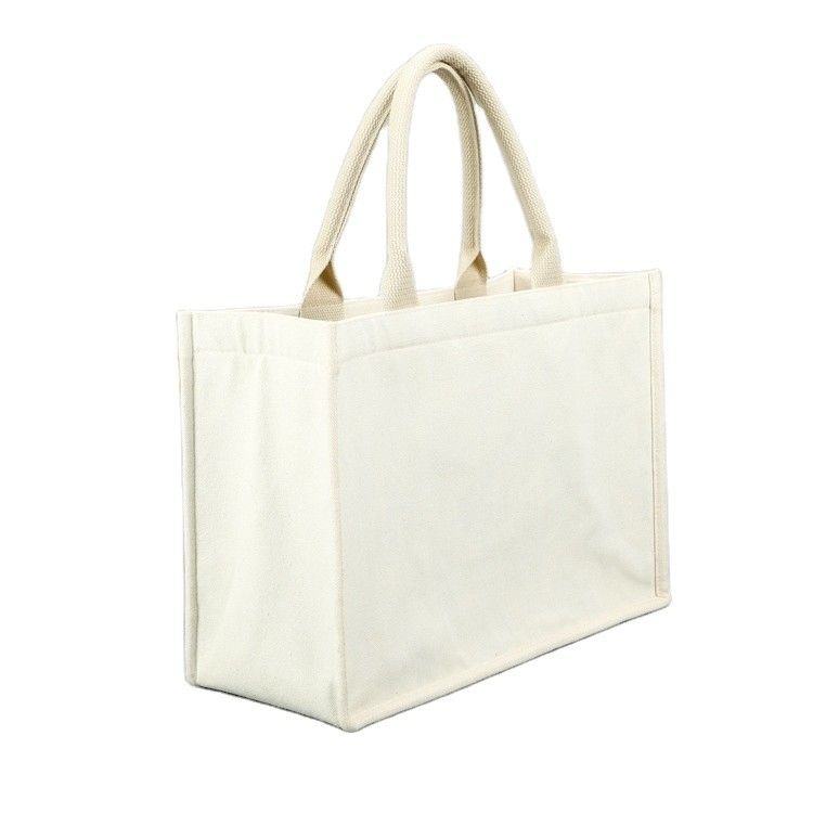 Custom Logo Tasche Quadratische Form Laminate Wasserdichte Leinwand Baumwolle Shopping Tote Strand Tasche