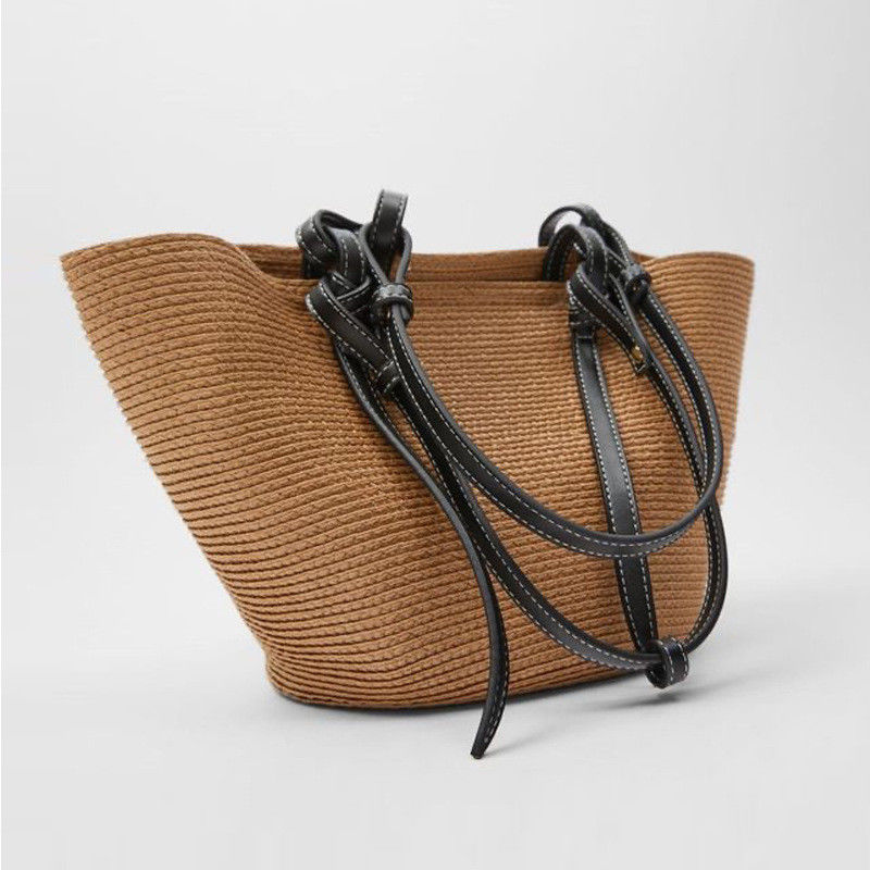 Outdoor-Großkapazität Strohstrandtasche Vintage handgewebte Schultertasche Raffia Rattan-Taschen