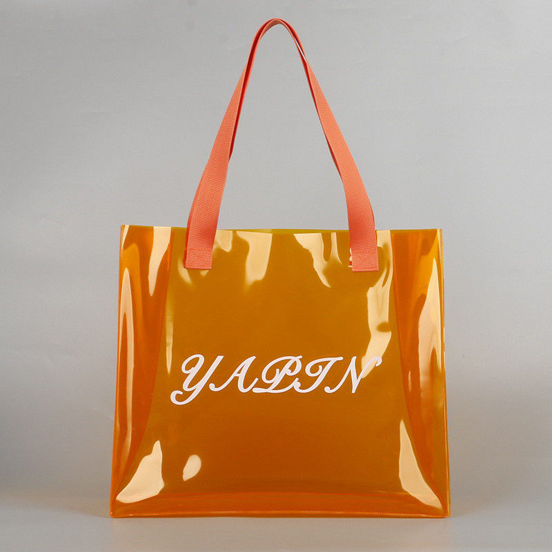 Silk Screen Printing Custom Logo Shopping Bag Klarer PVC-Tote-Tasche mit Leinwand