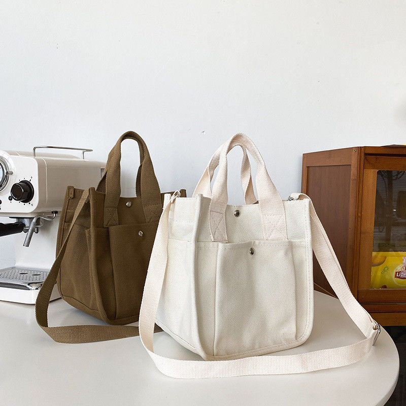 Geschenke Langlebige Baumwolltuch-Shopping-Tote-Tasche mit Crossbody-Gurt und mehreren Taschen