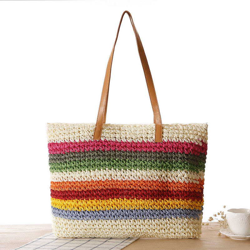 Hauptmaterial Stroh 2022 Mode Damen Strand Tote Tasche mit individueller Farbe