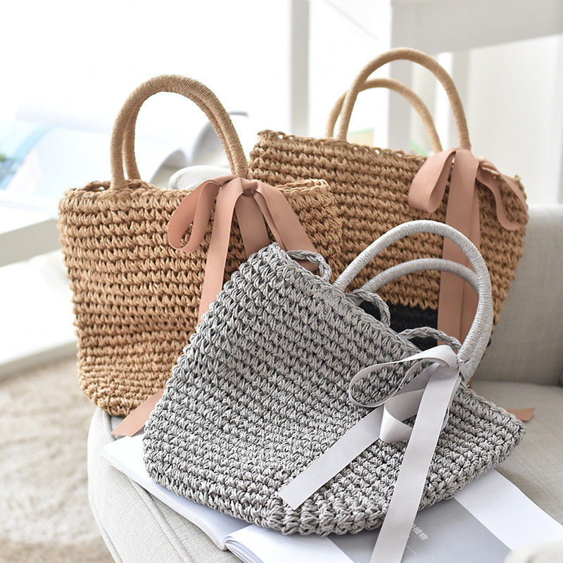 Strohgewebte Tasche Eimer Muster für Frauen Tote Strandtasche 2023 Strand Saison Verkauf