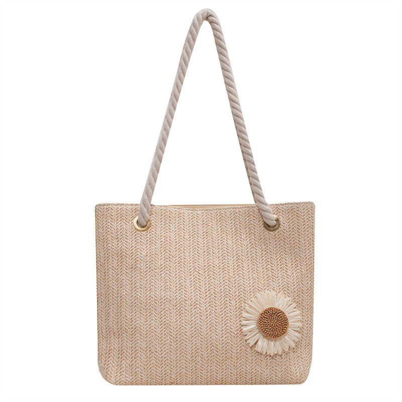 2022 Einfache Handtaschen Strohstrandtasche Mode Seidenschal Damen Schultertaschen mit Materialien